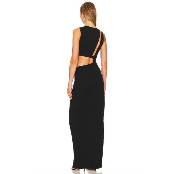 Camila Coelho Alex Maxi Dress in Black Asymmetric Cutout Column Slit XS FLAWS - Picture 3 of 15